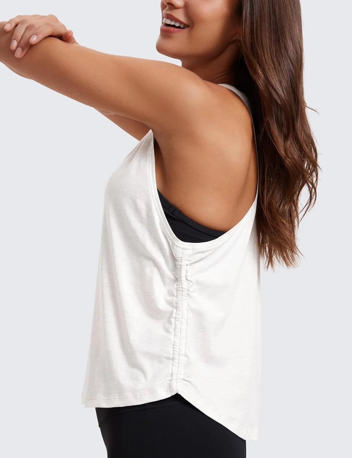 CRZ YOGA Pima Cotton Women Racerback Sleeveless Workout Tops Crew Neck Ruched Side Tanks Athletic Casual Loose Shirts