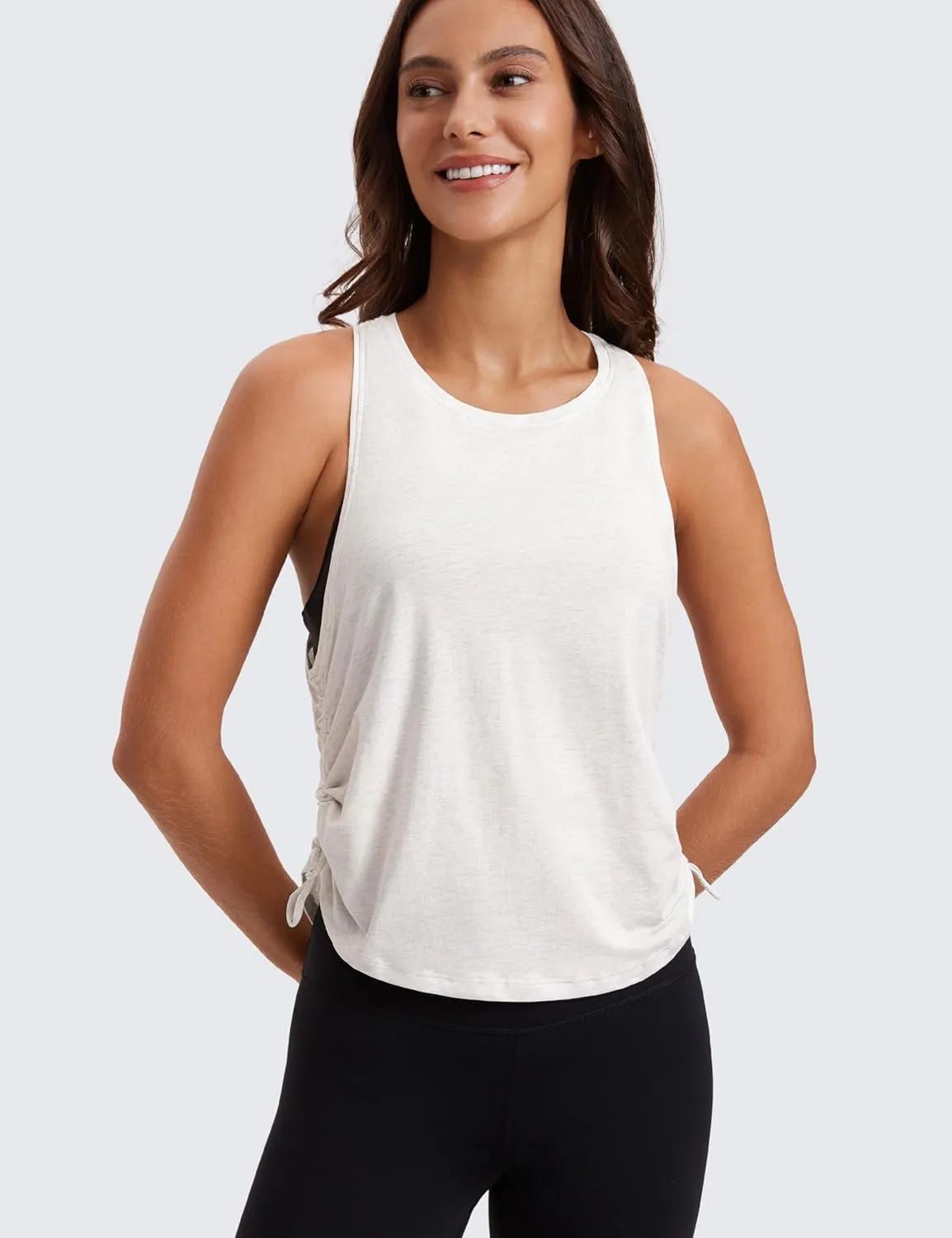 CRZ YOGA Pima Cotton Women Racerback Sleeveless Workout Tops Crew Neck Ruched Side Tanks Athletic Casual Loose Shirts