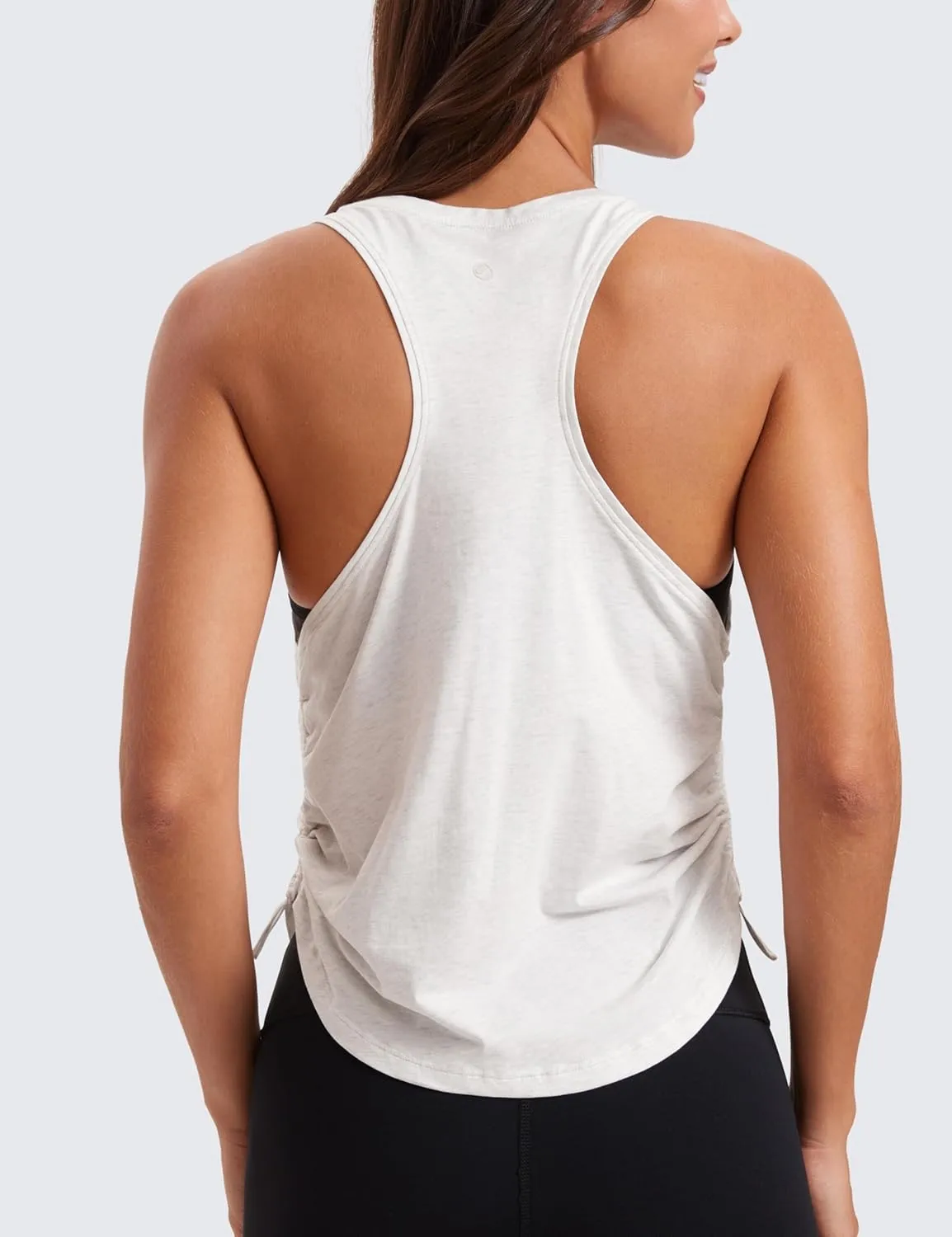 CRZ YOGA Pima Cotton Women Racerback Sleeveless Workout Tops Crew Neck Ruched Side Tanks Athletic Casual Loose Shirts