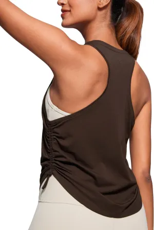 CRZ YOGA Pima Cotton Women Racerback Sleeveless Workout Tops Crew Neck Ruched Side Tanks Athletic Casual Loose Shirts