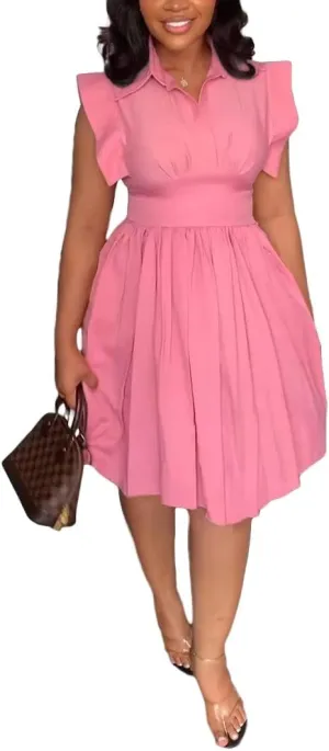 cu4eve Summer Swing Dress for Women Casual V Neck Sleeveless Smocked Wrap Midi Plus Size Cocktail Dresses Party