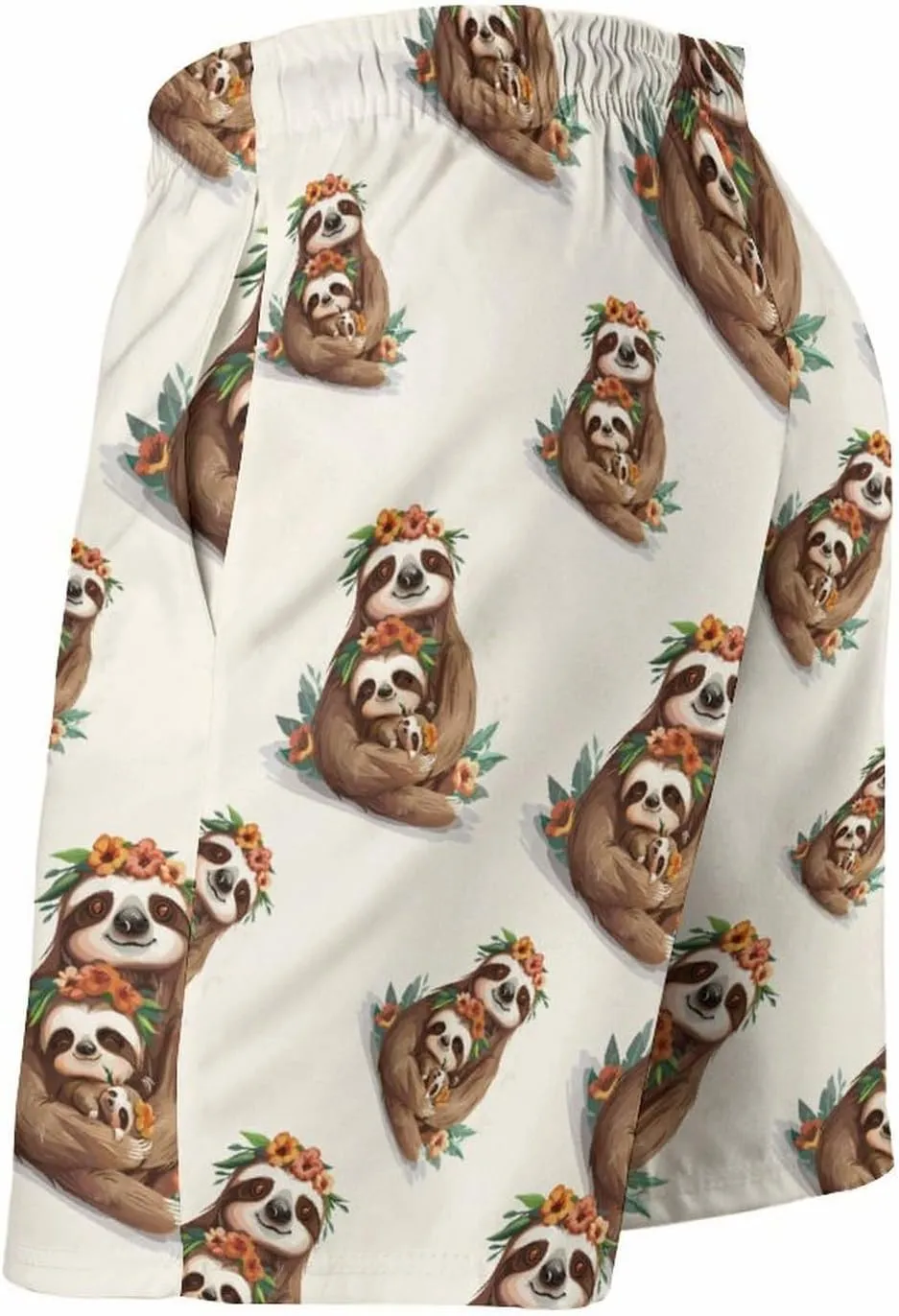 Cute Sloths Print Men's Swim Trunks Quick Dry Board Shorts Breathable Summer Beach Shorts Bathing Suits
