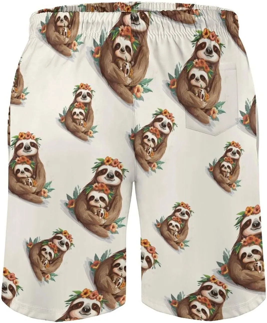 Cute Sloths Print Men's Swim Trunks Quick Dry Board Shorts Breathable Summer Beach Shorts Bathing Suits