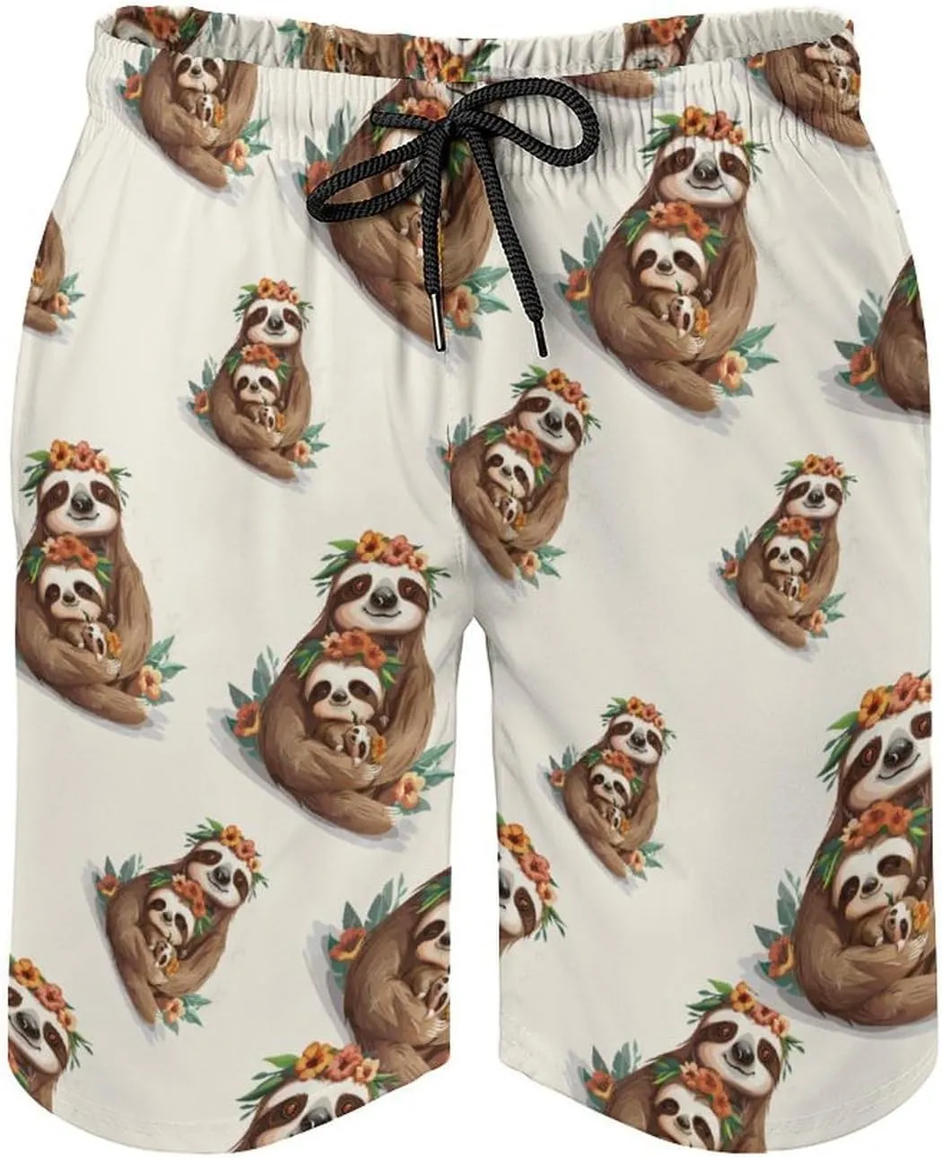 Cute Sloths Print Men's Swim Trunks Quick Dry Board Shorts Breathable Summer Beach Shorts Bathing Suits
