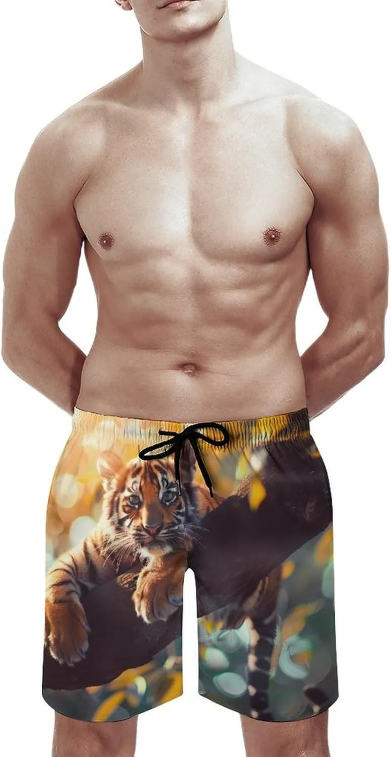Cute Tiger Men's Swim Trunks Quick Dry Board Shorts Breathable Summer Beach Shorts Bathing Suits