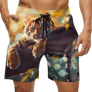 Cute Tiger Men's Swim Trunks Quick Dry Board Shorts Breathable Summer Beach Shorts Bathing Suits