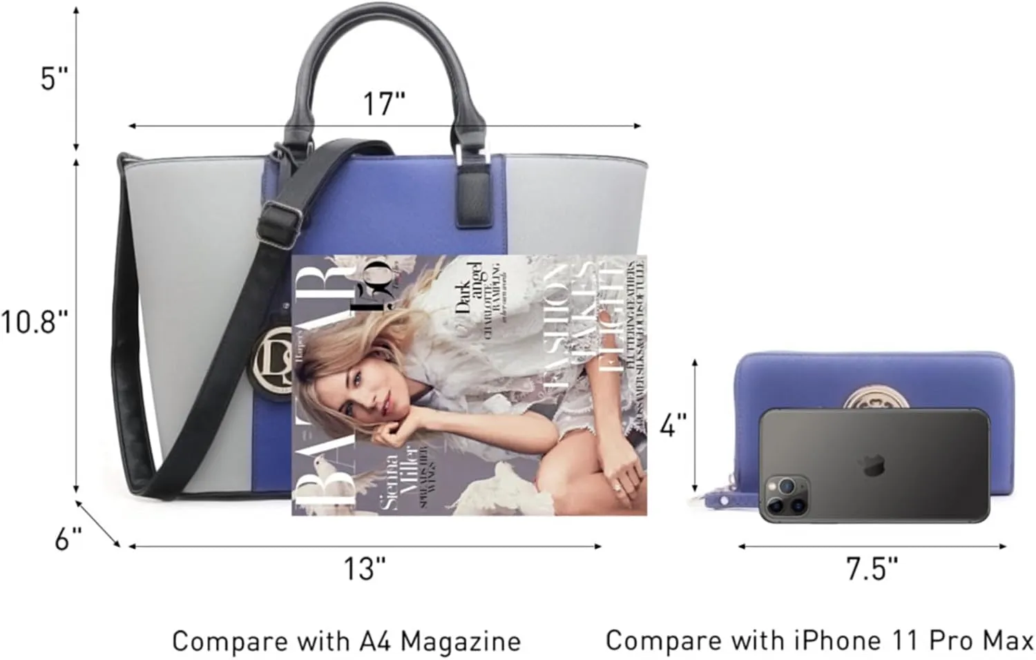 Dasein Satchel Purse Handbag for Women Large Shoulder Work Tote Bag With Matching Wallet
