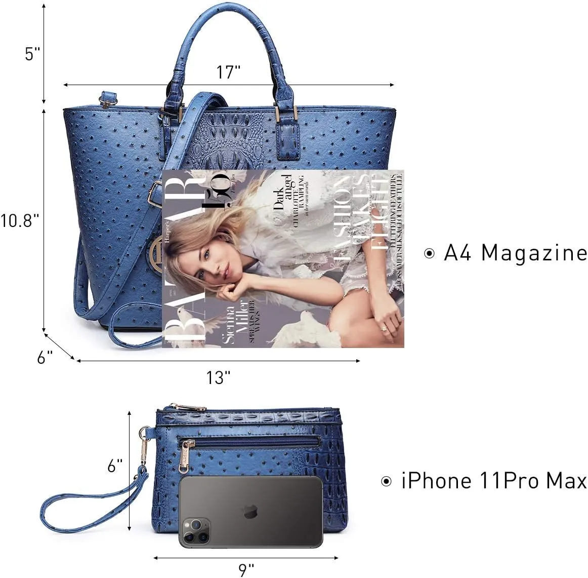 Dasein Women Satchel Purse Handbag Shoulder Bag Work Tote Bag with Matching Clutch