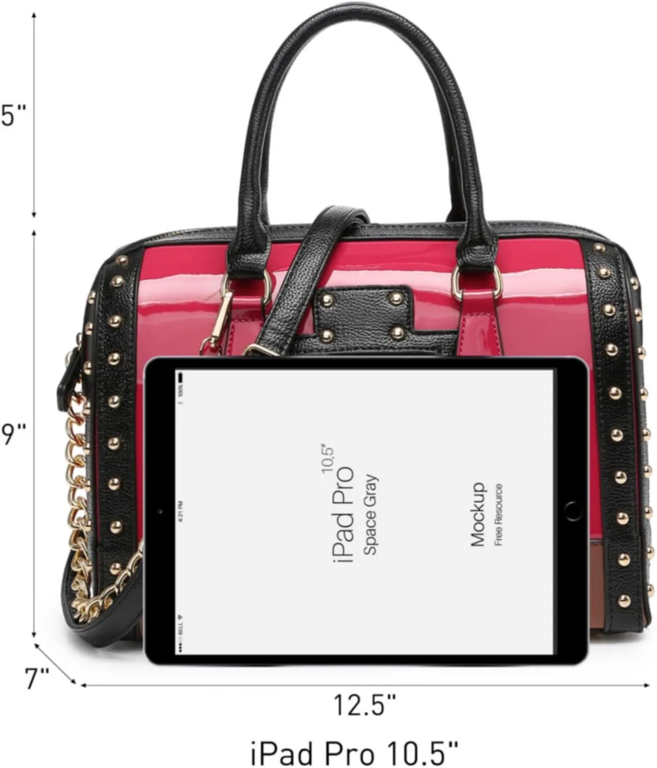 Dasein Women's Barrel Bag Shiny Patent Faux Leather Handbag with Rivet Decoration Top Handle Satchel Shoulder Purse