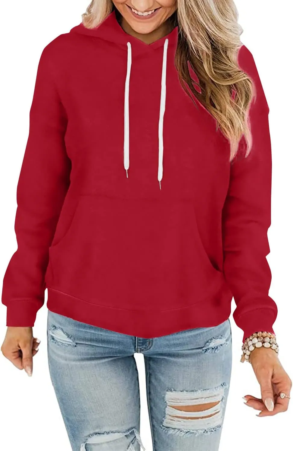 Davenil Womens Hoodies Comfy Fleece Long Sleeve Hooded Sweatshirt Pullover for Women Casual Tops with Pocket