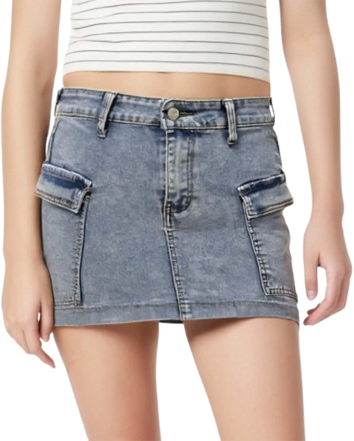 Denim Cargo Skirt with Pocket for Women High Waisted Button Mini Skirt 2025 Trendy Slim Fit Distressed Bodycon Jean Skirts