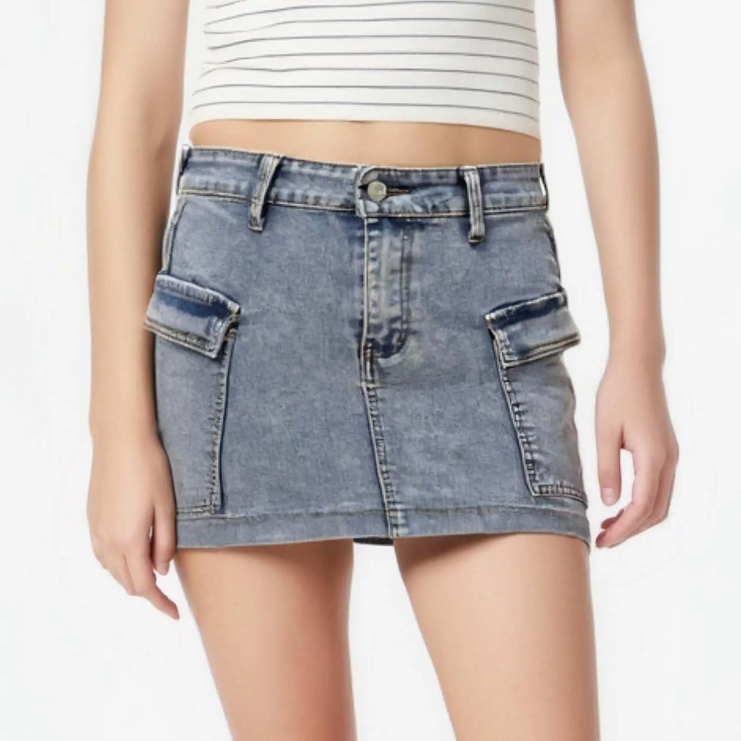 Denim Cargo Skirt with Pocket for Women High Waisted Button Mini Skirt 2025 Trendy Slim Fit Distressed Bodycon Jean Skirts