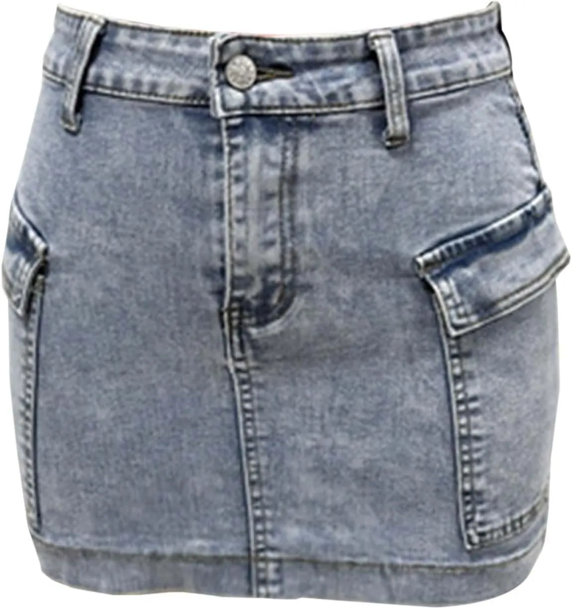 Denim Cargo Skirt with Pocket for Women High Waisted Button Mini Skirt 2025 Trendy Slim Fit Distressed Bodycon Jean Skirts