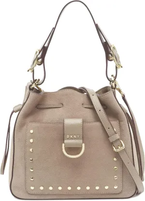 DKNY Women's Wayne Suede Leather Drawstring Bucket Shoulder Bag - Soft Clay (Beige)