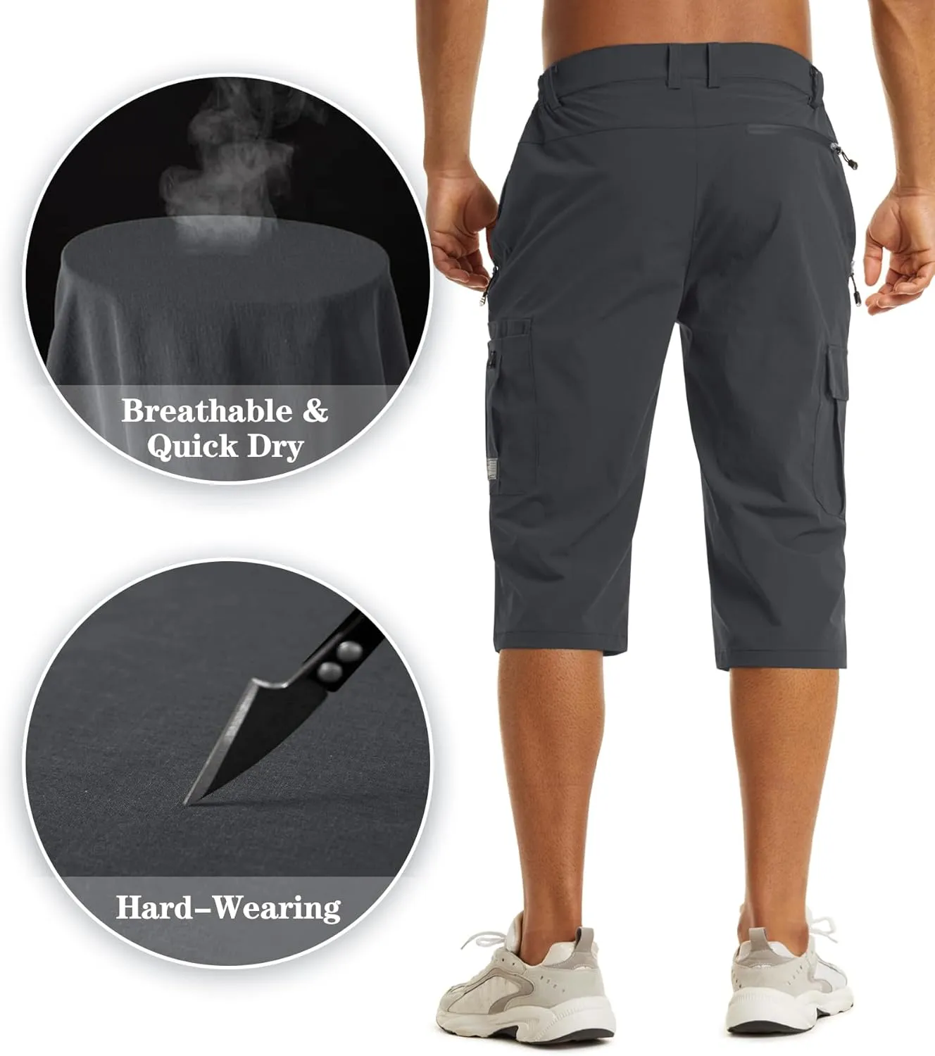 EKLENTSON Men's Workout Shorts Quick Dry Gym Hiking Shorts Zipper Pockets Lightweight Athletic 3/4 Capri Pants for Men