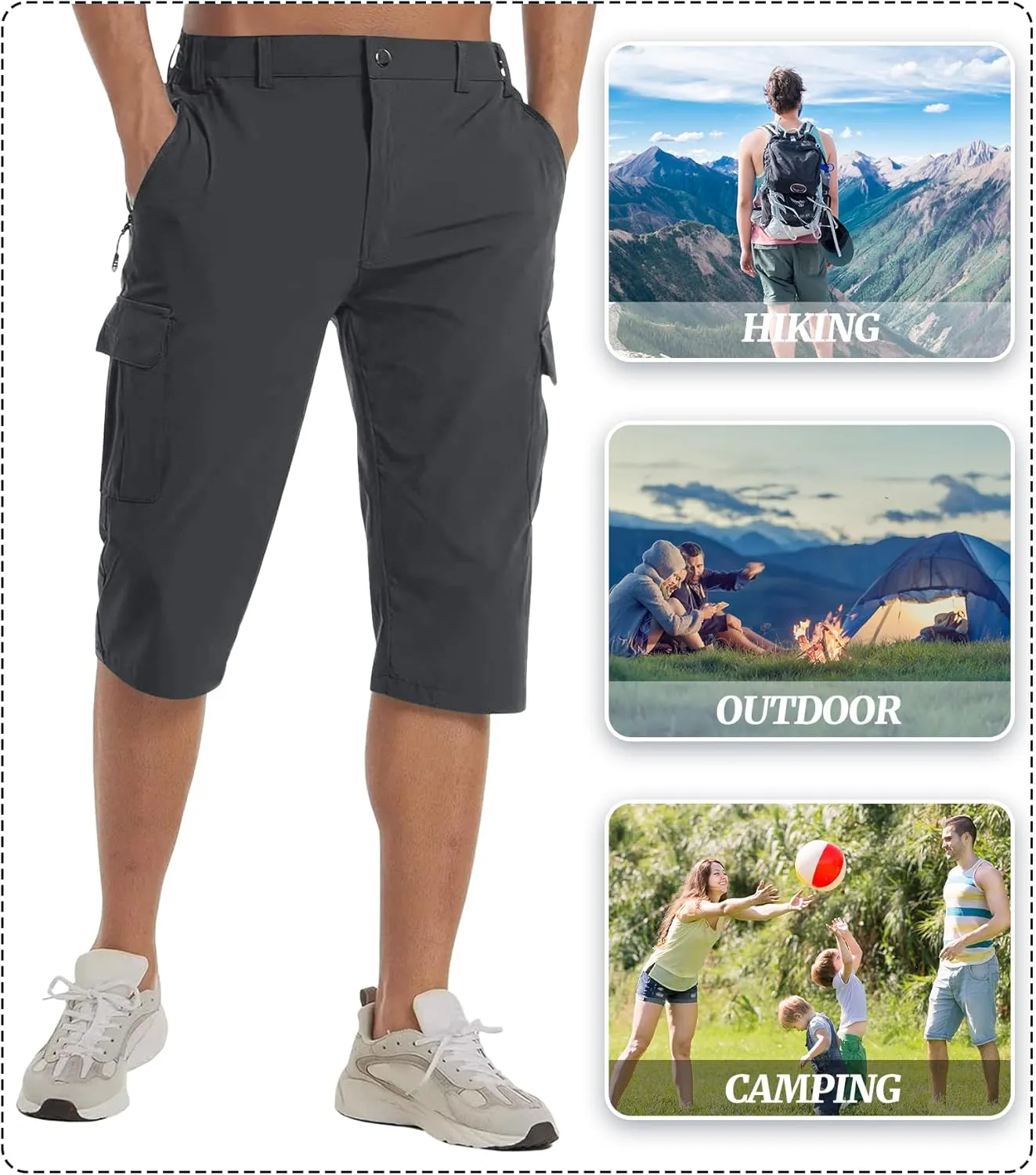 EKLENTSON Men's Workout Shorts Quick Dry Gym Hiking Shorts Zipper Pockets Lightweight Athletic 3/4 Capri Pants for Men