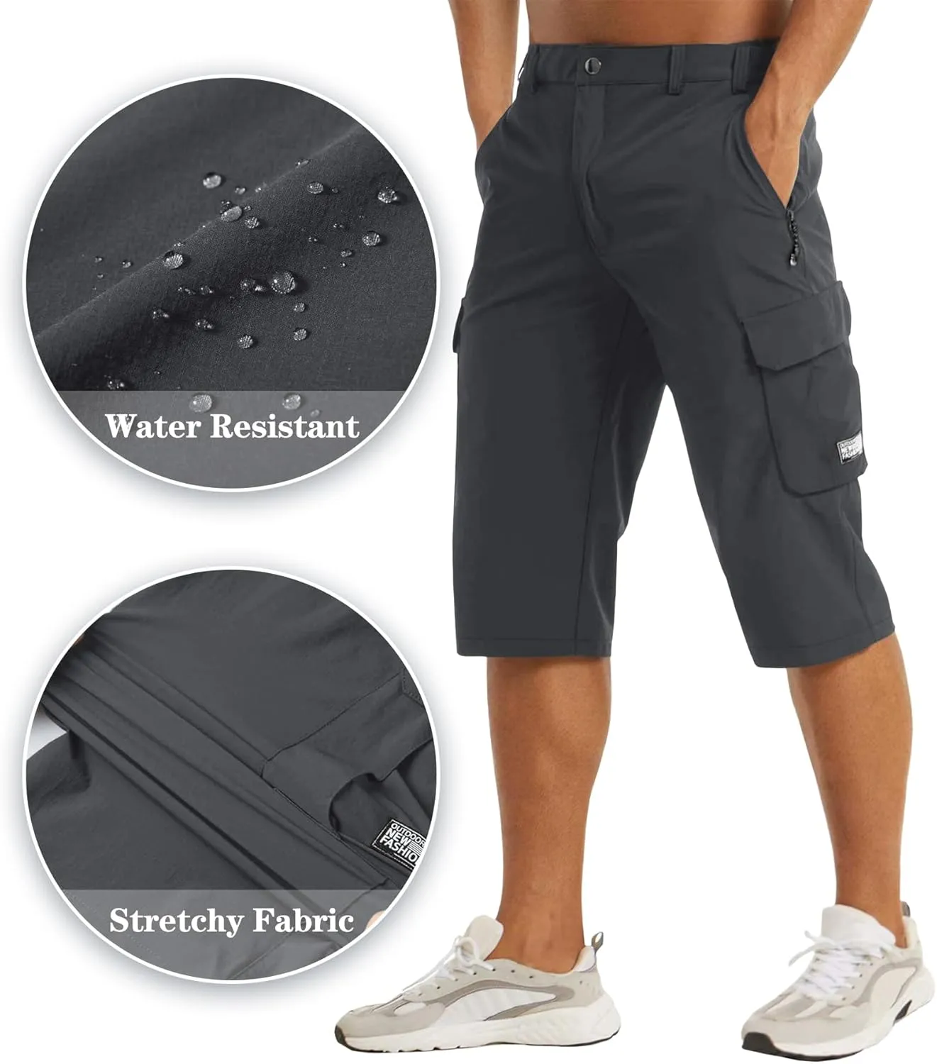 EKLENTSON Men's Workout Shorts Quick Dry Gym Hiking Shorts Zipper Pockets Lightweight Athletic 3/4 Capri Pants for Men