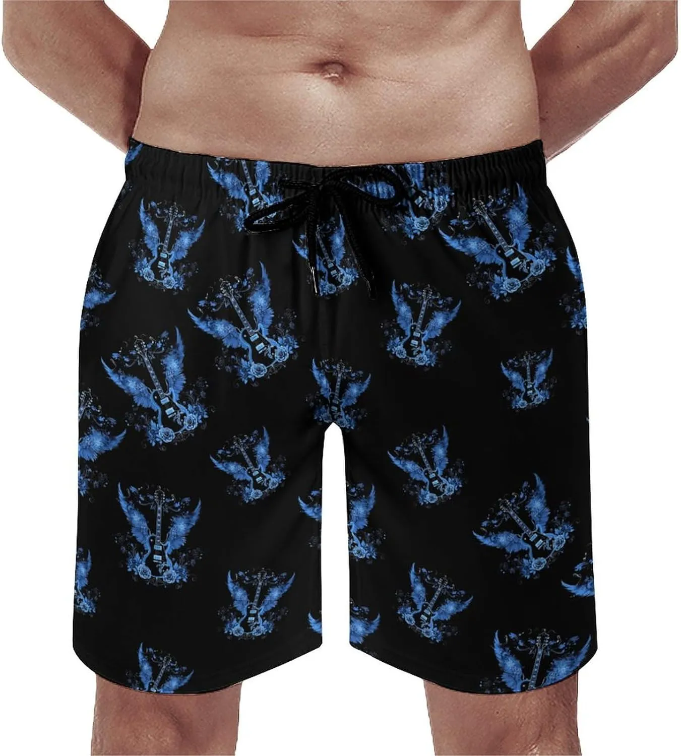 Electric Guitar with Wings Roses Men's Swim Trunks Quick Dry Bathing Suit Swimming Shorts Beach Swimwear