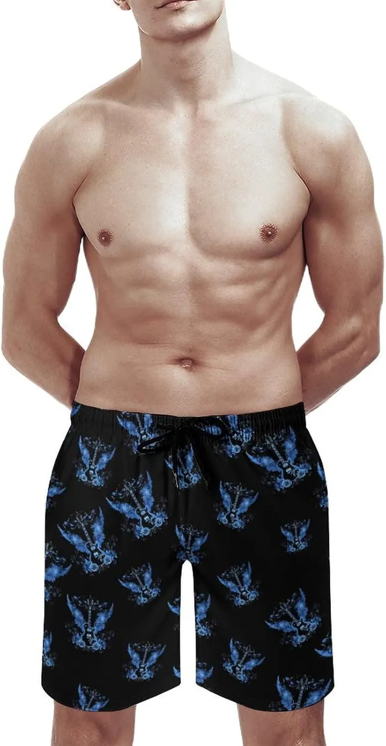 Electric Guitar with Wings Roses Men's Swim Trunks Quick Dry Bathing Suit Swimming Shorts Beach Swimwear