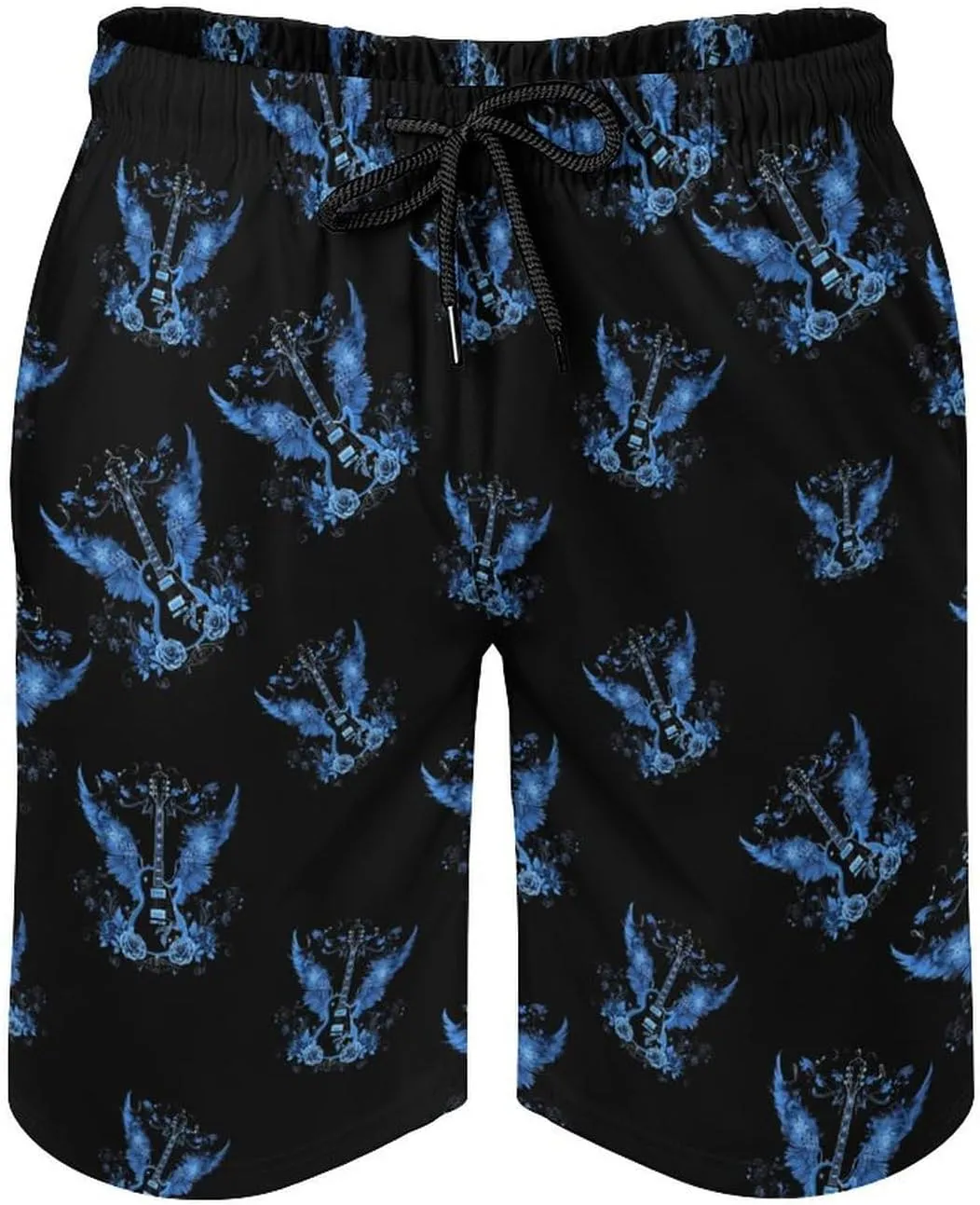Electric Guitar with Wings Roses Men's Swim Trunks Quick Dry Bathing Suit Swimming Shorts Beach Swimwear