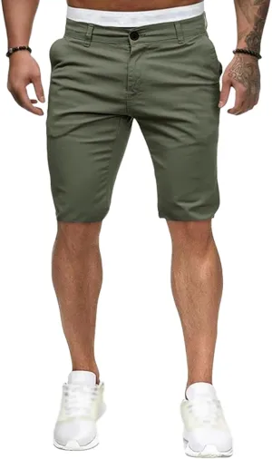 evzosrz Chino Shorts for Men Fashion Summer Button Stretch Golf Short Pants Solid Color Slim Fit Business Comfy Golf Shorts