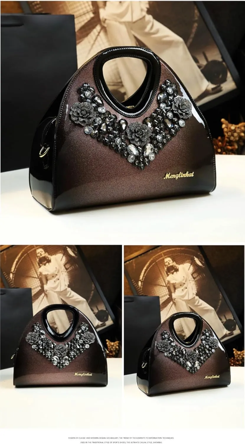 Fashion Diamonds Purses For Women Top Handle Satchel Handbags Leather Party Shoulder Messenger Evening Bags