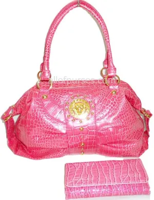 Faux Crocodile Classic Golden Metal L Wallet Satchel Bag Purse Set Designer Inspired