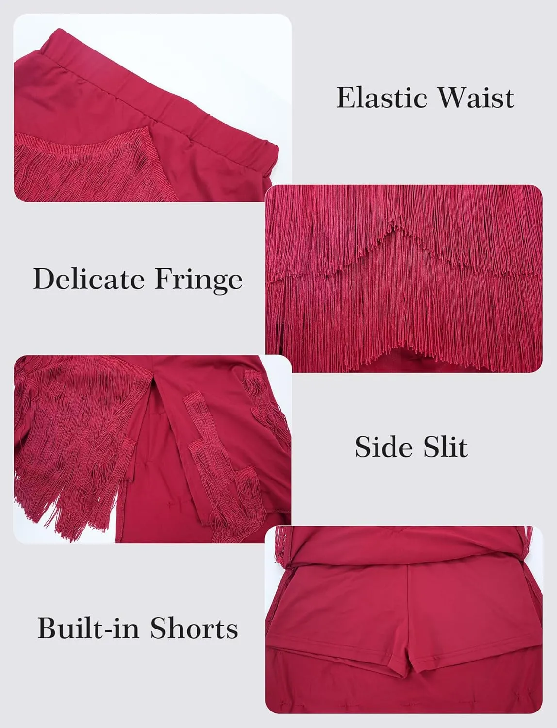 FEOYA Women's Fringe Skirt Ballroom Tassel Mini Skirts Elastic Waist Latin Tango Dance Performance Skirts with Shorts