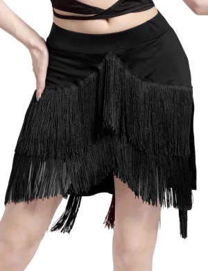 FEOYA Women's Fringe Skirt Ballroom Tassel Mini Skirts Elastic Waist Latin Tango Dance Performance Skirts with Shorts