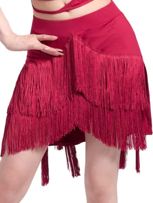 FEOYA Women's Fringe Skirt Ballroom Tassel Mini Skirts Elastic Waist Latin Tango Dance Performance Skirts with Shorts