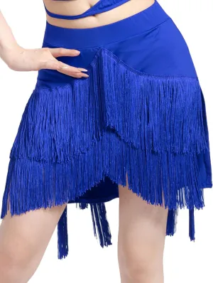 FEOYA Women's Fringe Skirt Ballroom Tassel Mini Skirts Elastic Waist Latin Tango Dance Performance Skirts with Shorts