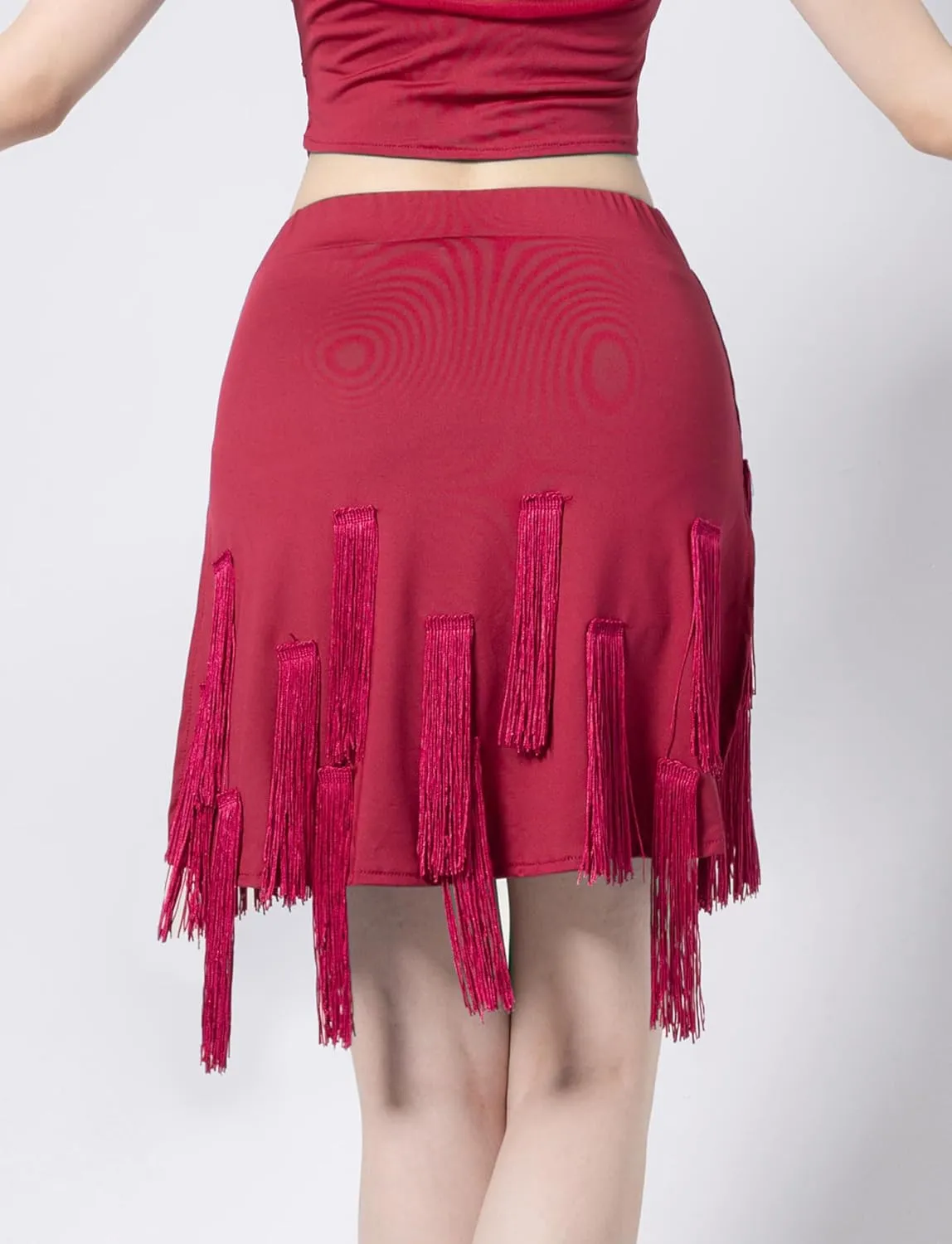 FEOYA Women's Fringe Skirt Ballroom Tassel Mini Skirts Elastic Waist Latin Tango Dance Performance Skirts with Shorts