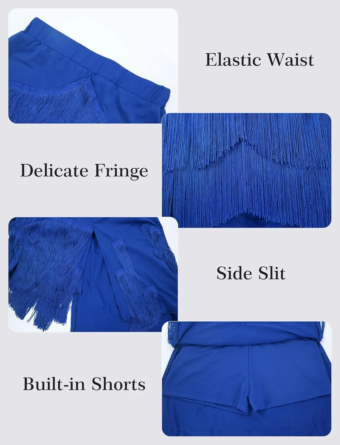 FEOYA Women's Fringe Skirt Ballroom Tassel Mini Skirts Elastic Waist Latin Tango Dance Performance Skirts with Shorts