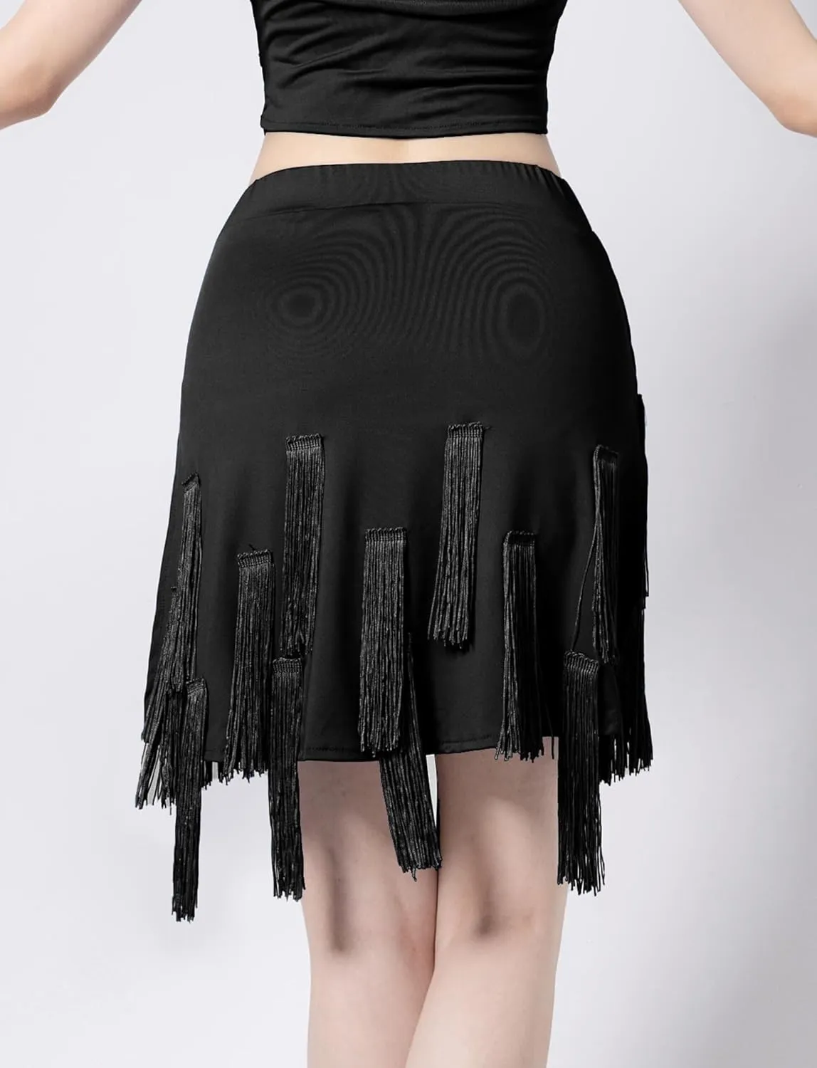 FEOYA Women's Fringe Skirt Ballroom Tassel Mini Skirts Elastic Waist Latin Tango Dance Performance Skirts with Shorts