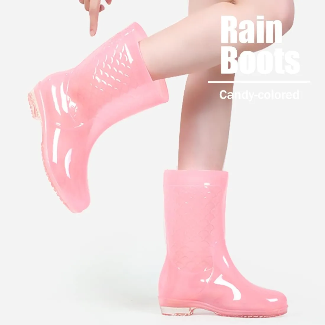 Fiedaz Rain Boots for Women Waterproof Garden Boots Anti-Slip Rain Boots Ladies Candy Color Lightweight Boots