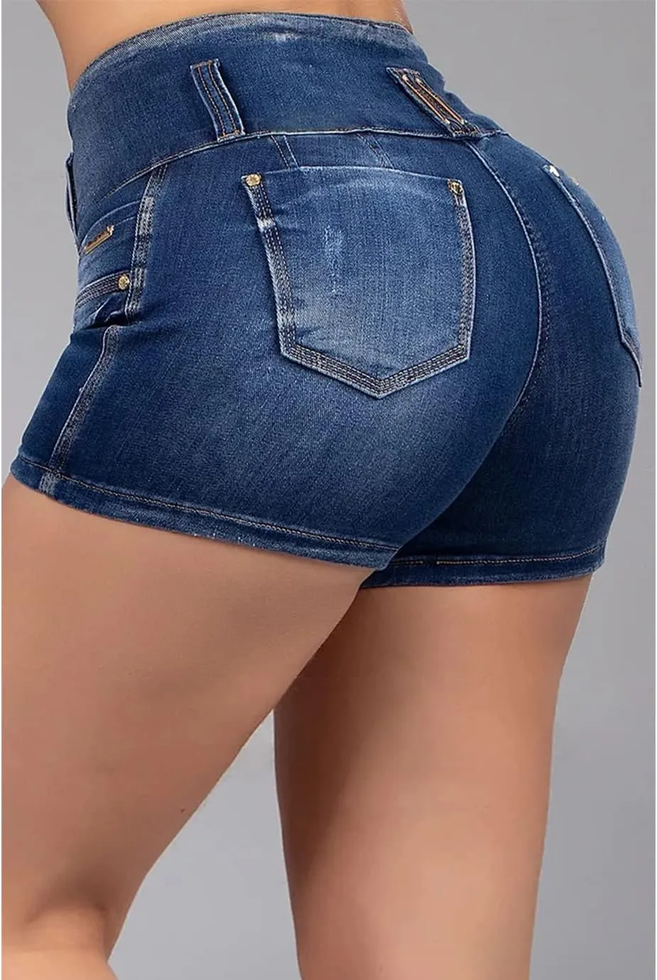 Flamingals Butt Lifting Shorts for Women High Waist Denim Jeans Shorts with Pockets Frayed Raw Ripped