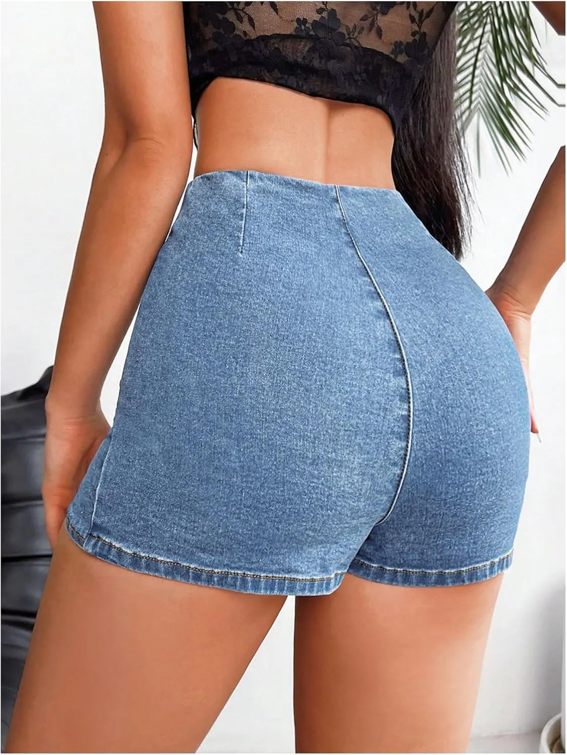 Floerns Women's High Waist Wrap Jean Mini Skorts Skinny Asymmetrical Denim Skirt Shorts