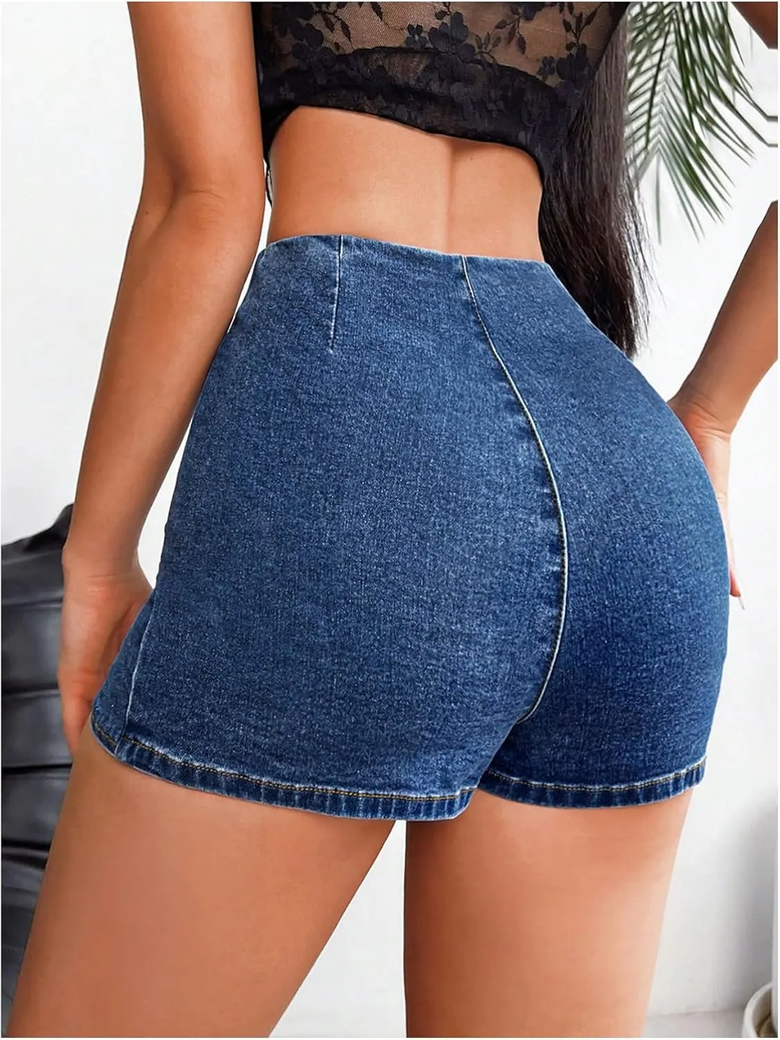 Floerns Women's High Waist Wrap Jean Mini Skorts Skinny Asymmetrical Denim Skirt Shorts