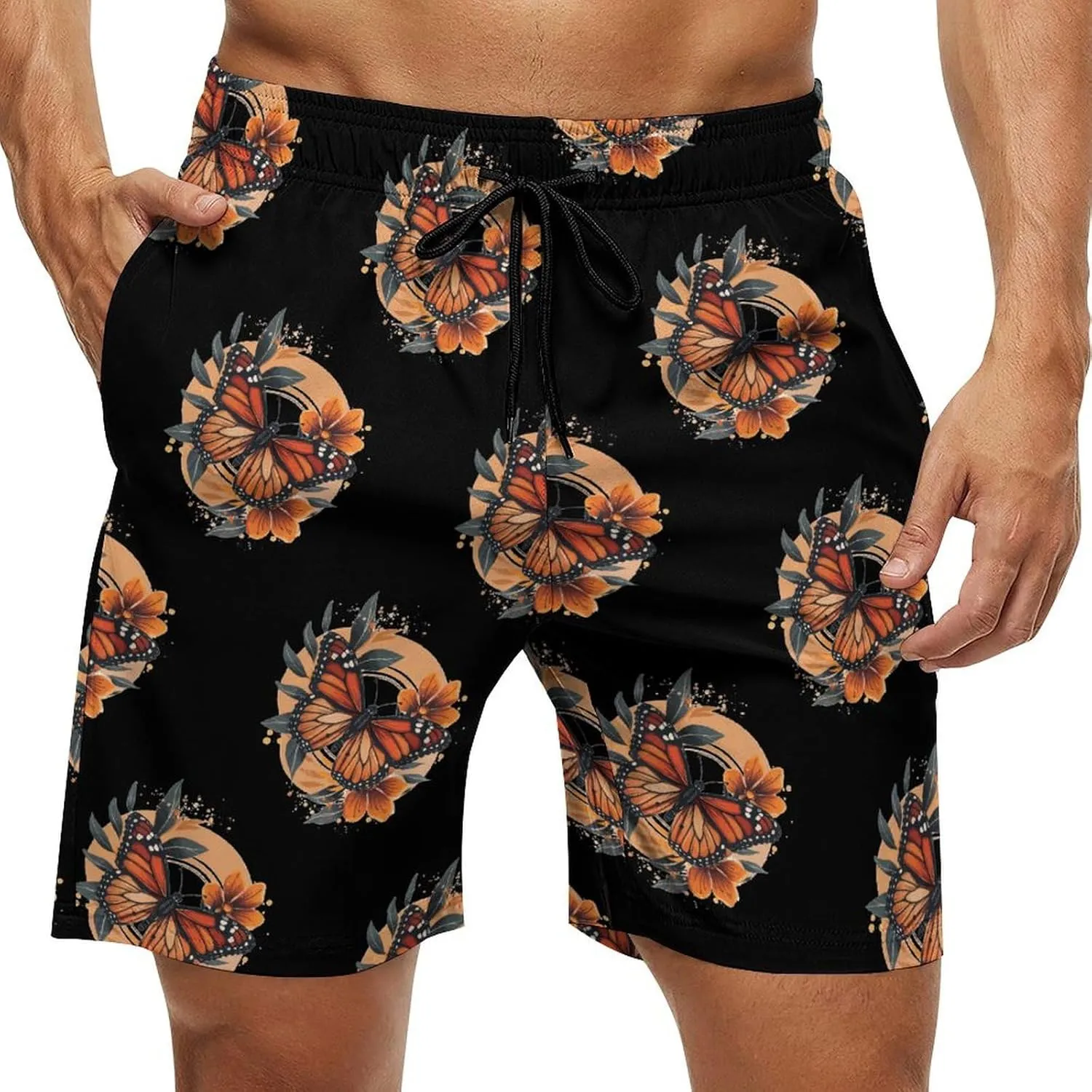 Flower Butterfly Men's Swim Trunks Quick Dry Board Shorts Breathable Summer Beach Shorts Bathing Suits