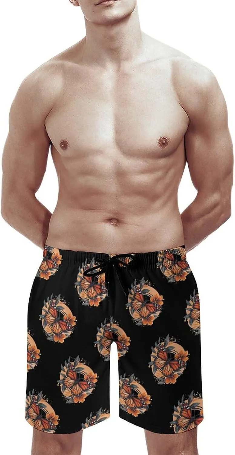 Flower Butterfly Men's Swim Trunks Quick Dry Board Shorts Breathable Summer Beach Shorts Bathing Suits
