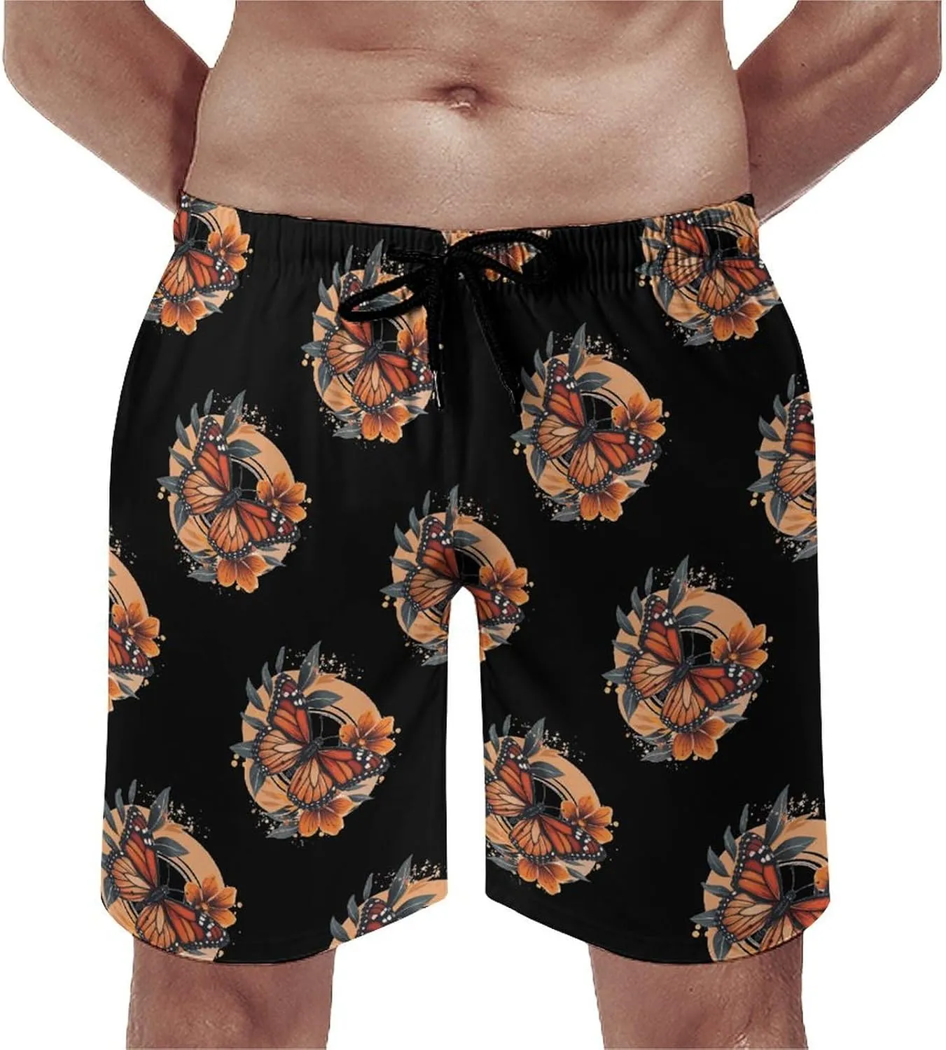 Flower Butterfly Men's Swim Trunks Quick Dry Board Shorts Breathable Summer Beach Shorts Bathing Suits