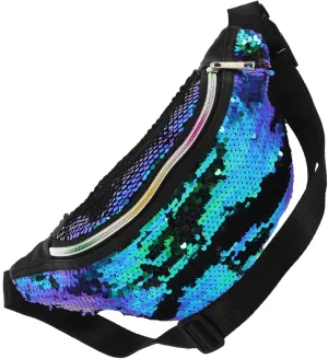 FRCOLOR Outdoor Waist Pouch with Mermaid Sequins Fashion Sports Fanny Pack for Hands Daily Use for Carrying Phone Wallet Keys and Essentials Green and Black
