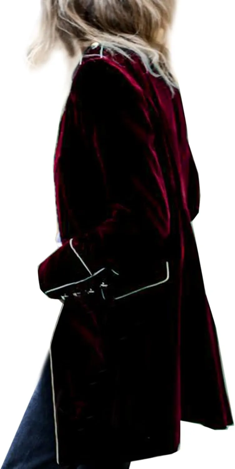 futurino Women's Velvet Jacket for Long Sleeve Single-Breasted Stand-up Collar Solid Warm Velvet Outwear Front Cardigan Coat