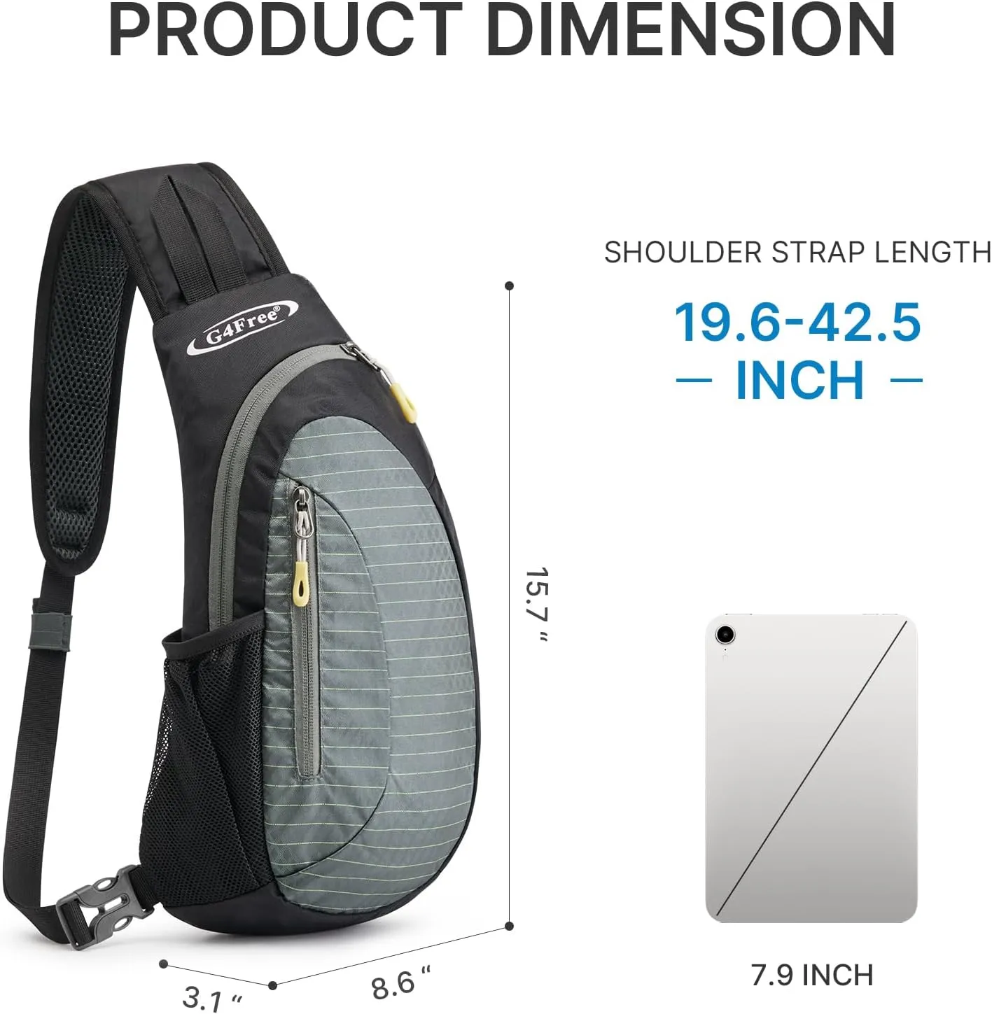 G4Free Sling Bags Men and Women Shoulder Backpack Small Crossbody Chest Sling Backpack (Black-grey)