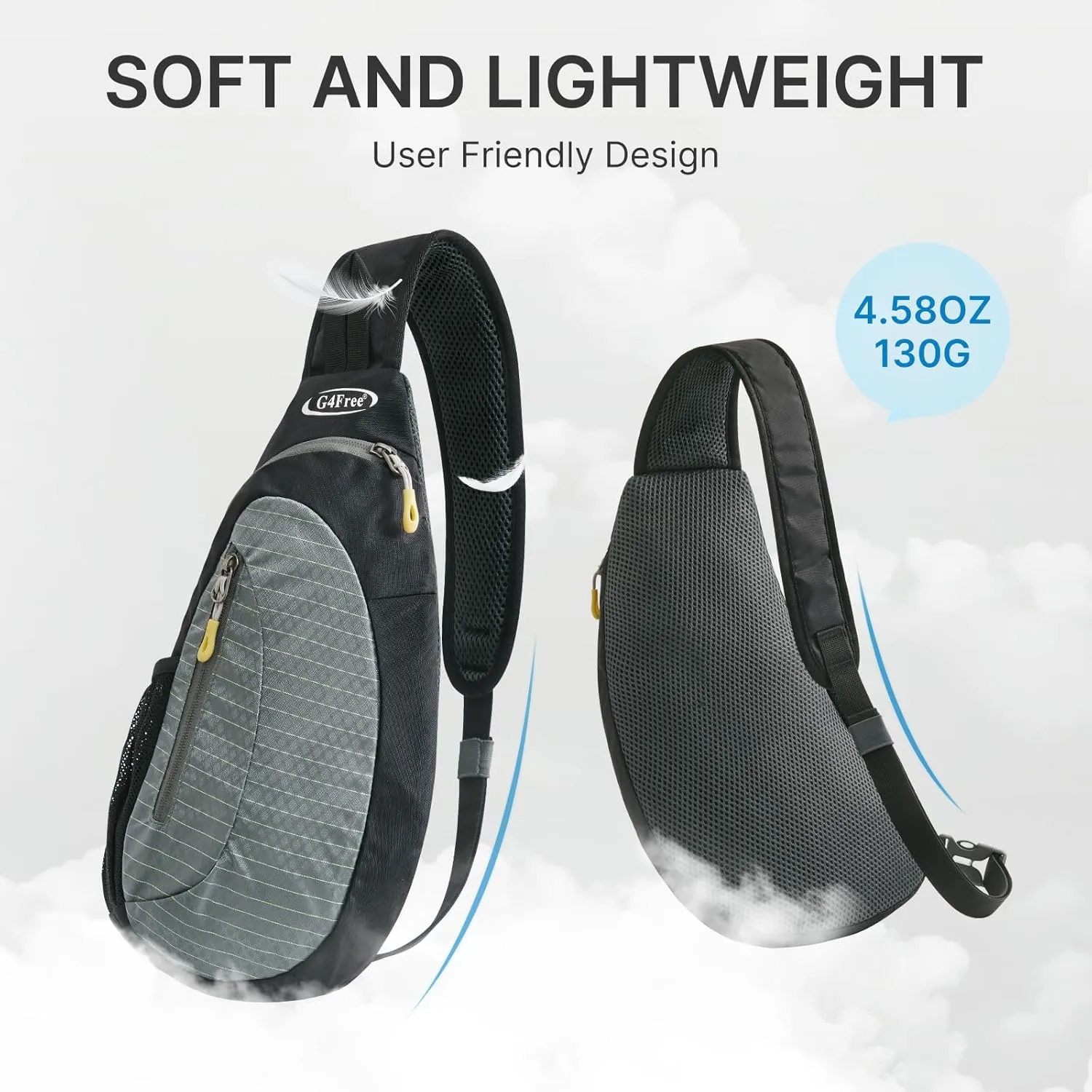 G4Free Sling Bags Men and Women Shoulder Backpack Small Crossbody Chest Sling Backpack (Black-grey)