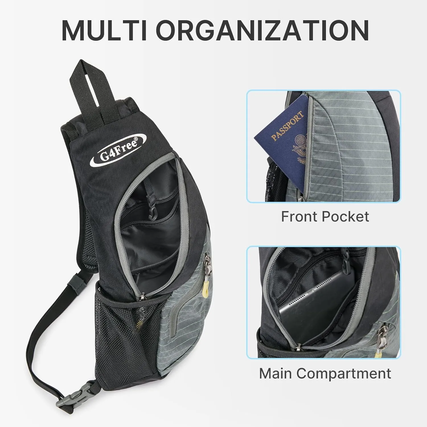 G4Free Sling Bags Men and Women Shoulder Backpack Small Crossbody Chest Sling Backpack (Black-grey)