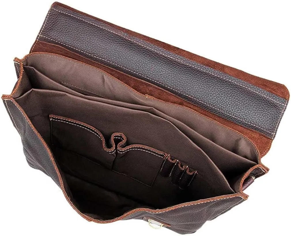 Genuine Leather Briefcase Convertible 14 Inch Messenger Bags Handbag Multifunction Business Office Men Shoulder Bag