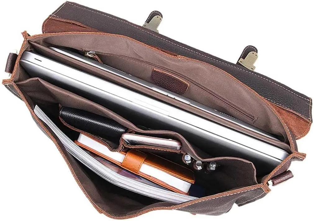 Genuine Leather Briefcase Convertible 14 Inch Messenger Bags Handbag Multifunction Business Office Men Shoulder Bag