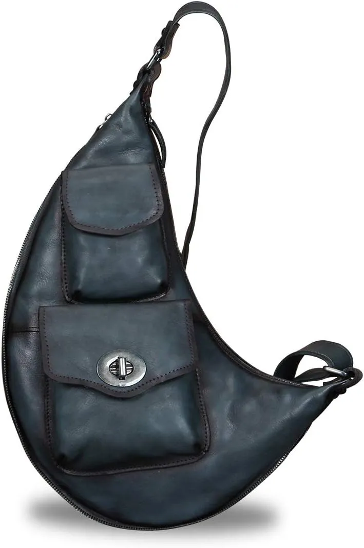 Genuine Leather Large Sling Bag for Men and Women Vintage Real Leather Sling Backpack Shoulder Crossbody Bag Chest Bag