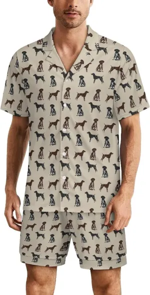 German Shorthaired Pointer Dogs Short Sleeve Pajama Set for Men Button Down Pjs Loungewear Top Shorts